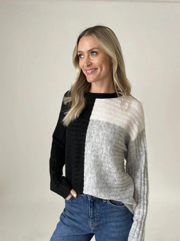 Six Fifty Color Block Rib Sweater Oversized Loose Flowy