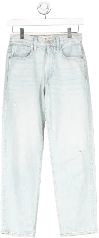 SLVRLAKE Blue Sophie Cropped Distressed High Rise Straight Jeans W23 Chic Ripped Jeans