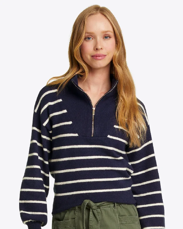 Striped Quarter Zip Sweater in Mariner Stripe Ribbed Striped Patterned