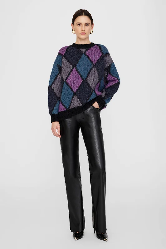 Sydney Crew Sweater - Multi Diamond Spandex Blend Rayon Blend Denim Blend
