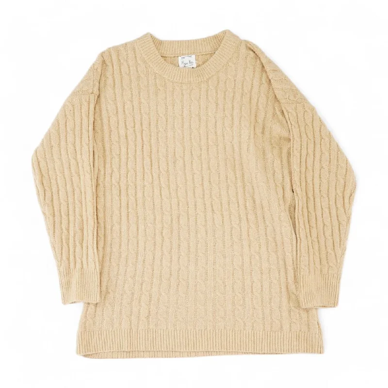 Tan Solid Crewneck Sweater Open Front Closed Front Wrap Front