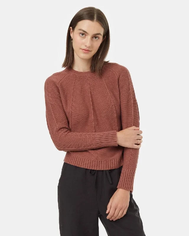 TENTREE Women's Highline TreeStitch Crew Sweater Mesa Red Denim Fabric Leather Fabric Suede Fabric TENTREE Women's Highline TreeStitch Crew Sweater Mesa Red Denim Fabric Leather Fabric Suede Fabric