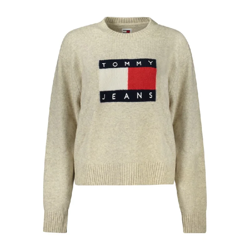 Tommy Hilfiger Beige Wool Sweater Stylish Fashionable Trendy
