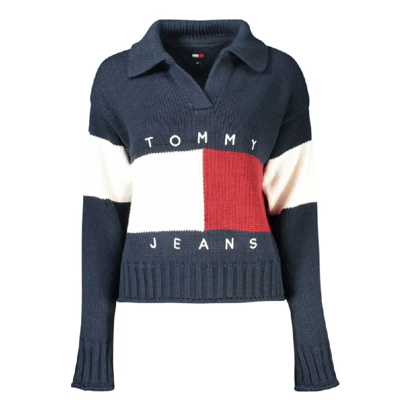 Tommy Hilfiger Blue Wool Sweater Satin Blend Silk Blend Wool Blend