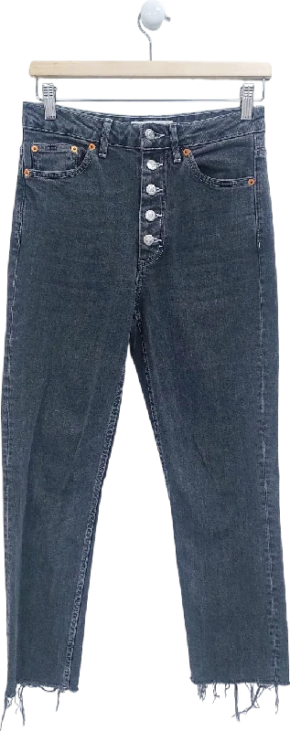 Topshop Black Button-Fly Jeans W28 L32 Comfortable Drawstring Waist Jeans