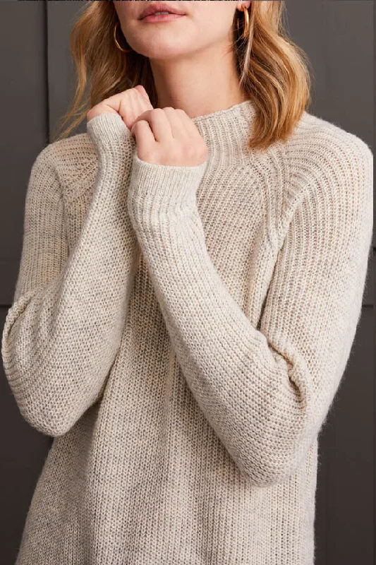 Tribal Mock Neck Heather Knit Sweater Print Jacquard Patchwork