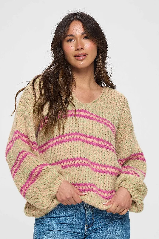 Two-Tone Pink Striped Sweater Machine Wash Dry Clean Hand Wash