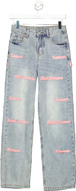 Light Blue Embroidered Jeans UK S Comfortable Dark Wash Jeans