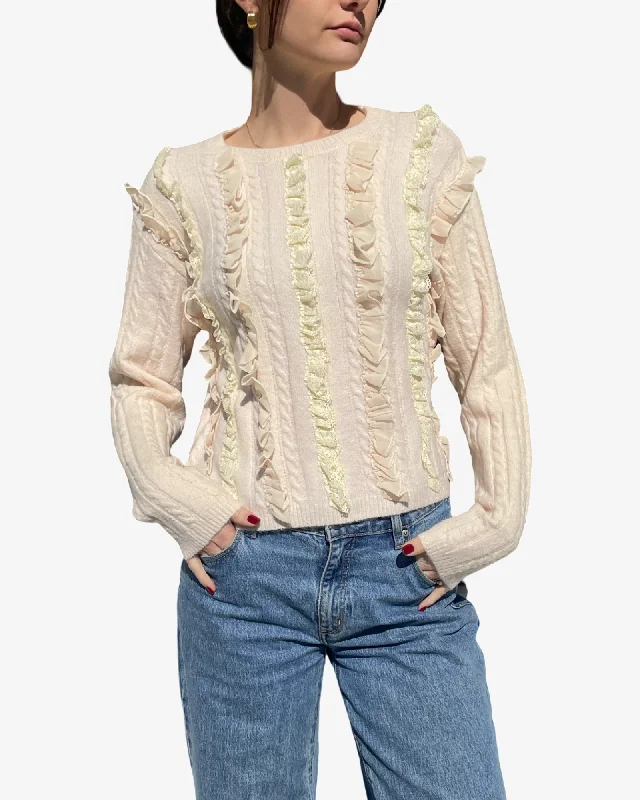 Vanilla Cable Ruffle Sweater Tailored Straight A-Line