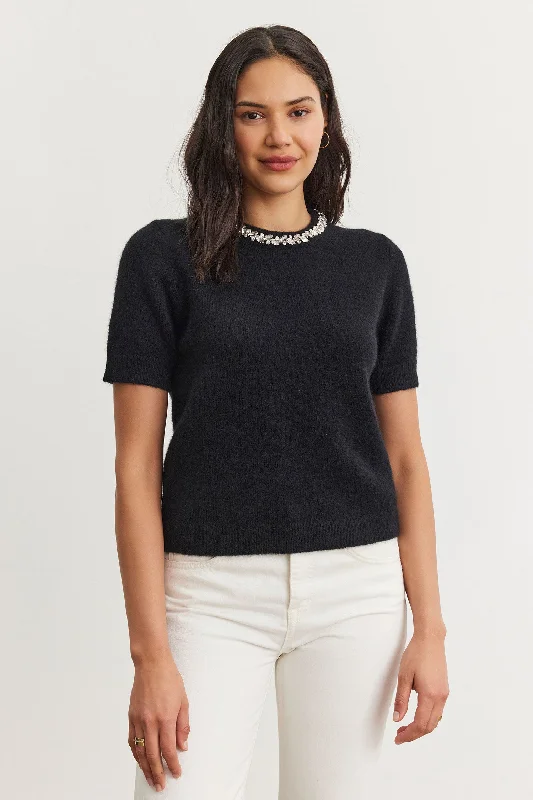 Velvet by Graham & Spencer Layton 06 Embellished Collar Sweater | Black Wool Sweater Cotton Sweater Cashmere Sweater Velvet by Graham & Spencer Layton 06 Embellished Collar Sweater | Black Wool Sweater Cotton Sweater Cashmere Sweater