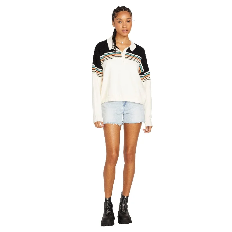 VOLCOM Women's Ocean Dweller Sweater Black White Fleece Sweater Nylon Polyester