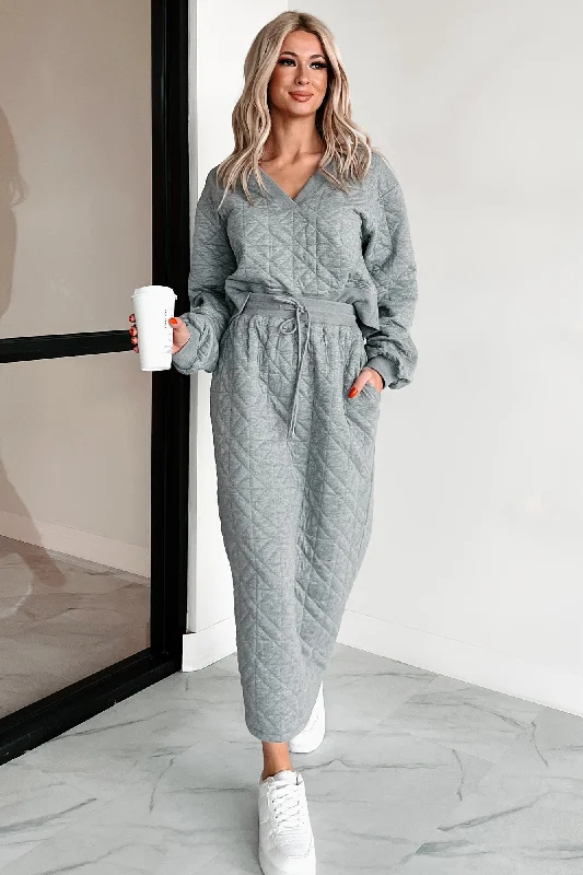 What Matters Most Quilted Sweater & Skirt Set (Heather Grey) Long Sweater Short Sweater Cropped Sweater