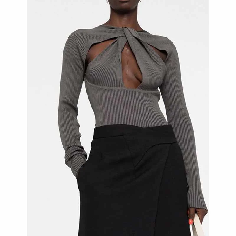 Women Hollowed Body-con Sweater Nylon Fabric Polyester Fabric Spandex Fabric