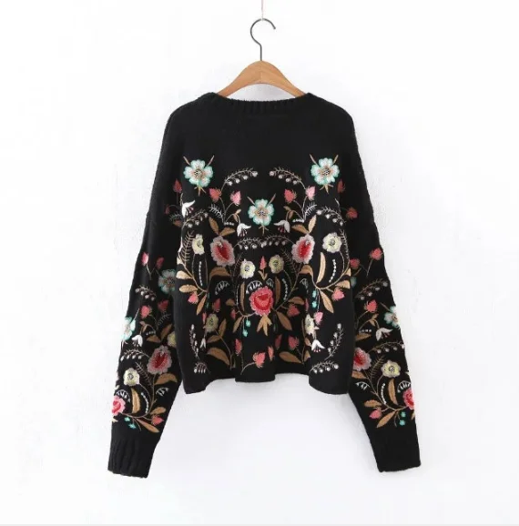 Women Sweater Fashion Floral Embroidery Pullover Streetwear Sweaters Mesh Fabric Canvas Fabric Denim Fabric