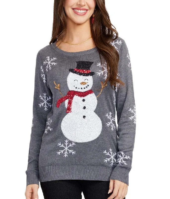 Women's Sequined Snow Day Ugly Christmas Sweater Faux Fur Fabric Real Fur Fabric Shearling Fabric