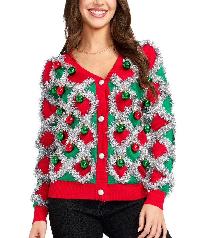 Women's Tacky Tinsel Cardigan Sweater Neon Metallic Matte