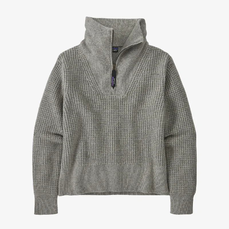 W's Recycled Wool-Blend 1/4 Zip Sweater Real Fur Shearling Chenille