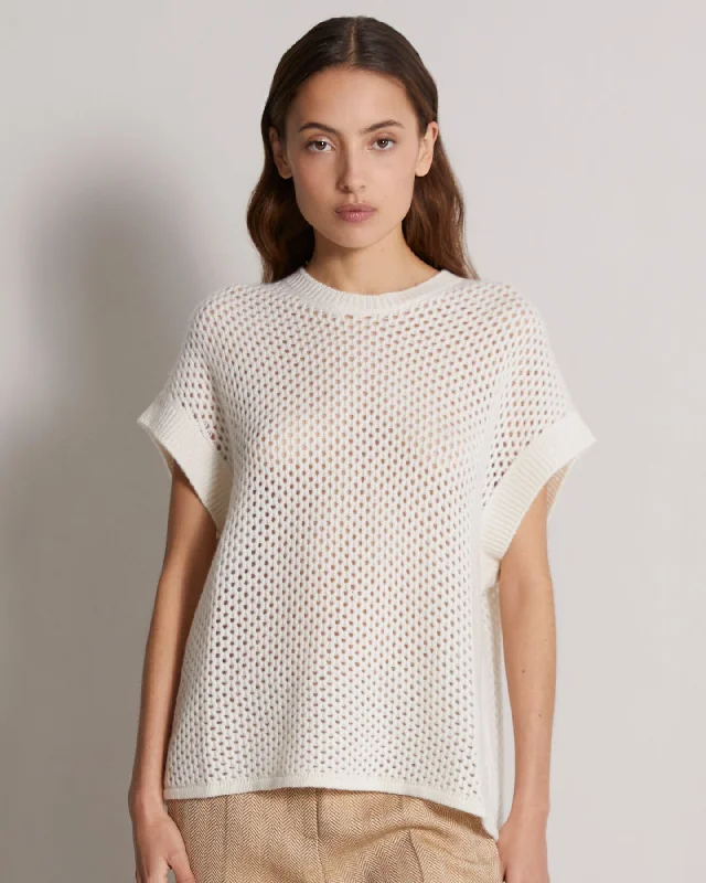 ZOAGLI IVORY CASHMERE LINEN FISHNET SWEATER Iron Safe Non-Iron Wrinkle Free
