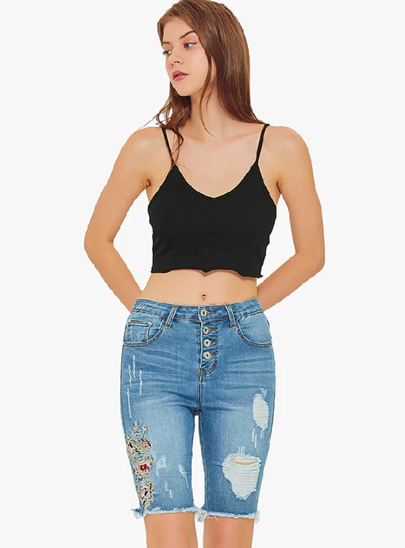 THREE-DIMENSIONAL EMBROIDERED SLIM STRETCH JEANS Trendy Vintage Denim Jeans