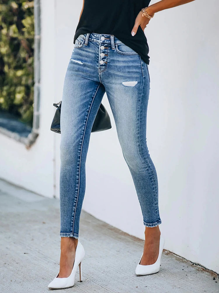 DressBetty - 2024  New Slim Fit Ripped High Elastic Women's Denim Jeans Stylish Cargo Style Jeans
