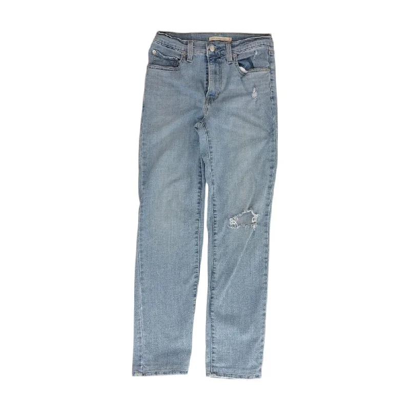 724 Blue Solid High Rise Straight Leg Jeans Trendy Low-Rise Slim Jeans
