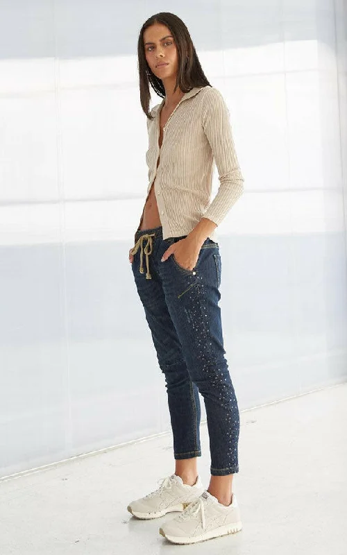 Active Swarovski Embellished Jeans Cozy Relaxed Fit Denim Jeans