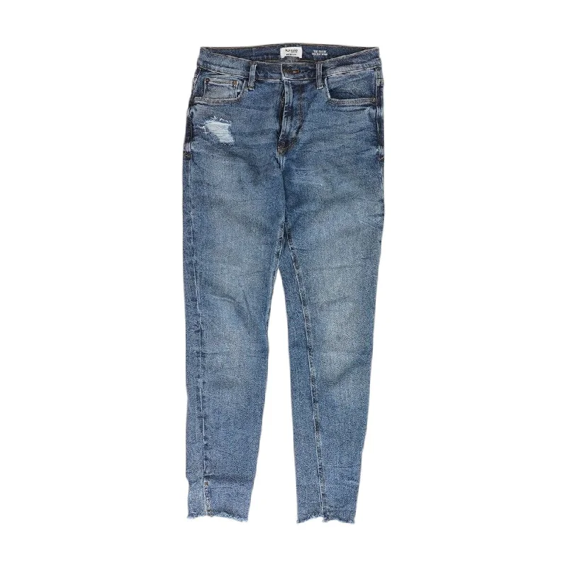 Blue Solid High Rise Skinny Leg Jeans Chic Ripped Jeans