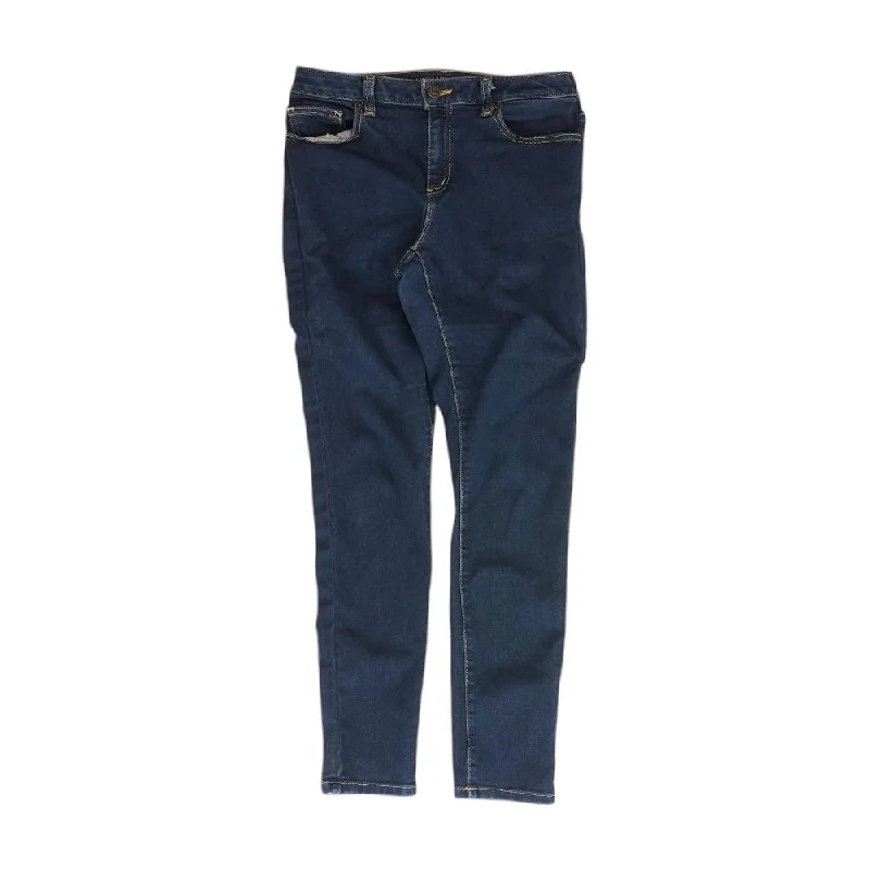 Blue Solid Skinny Leg Jeans Chic Double Waistband Jeans