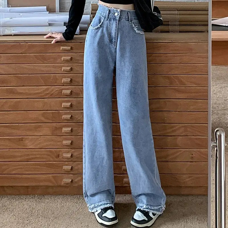 DressBetty - 2024 Blue Straight Basic Loose Casual Full-Length Women Jeans Stylish Bootcut Denim Jeans DressBetty - 2024 Blue Straight Basic Loose Casual Full-Length Women Jeans Stylish Bootcut Denim Jeans