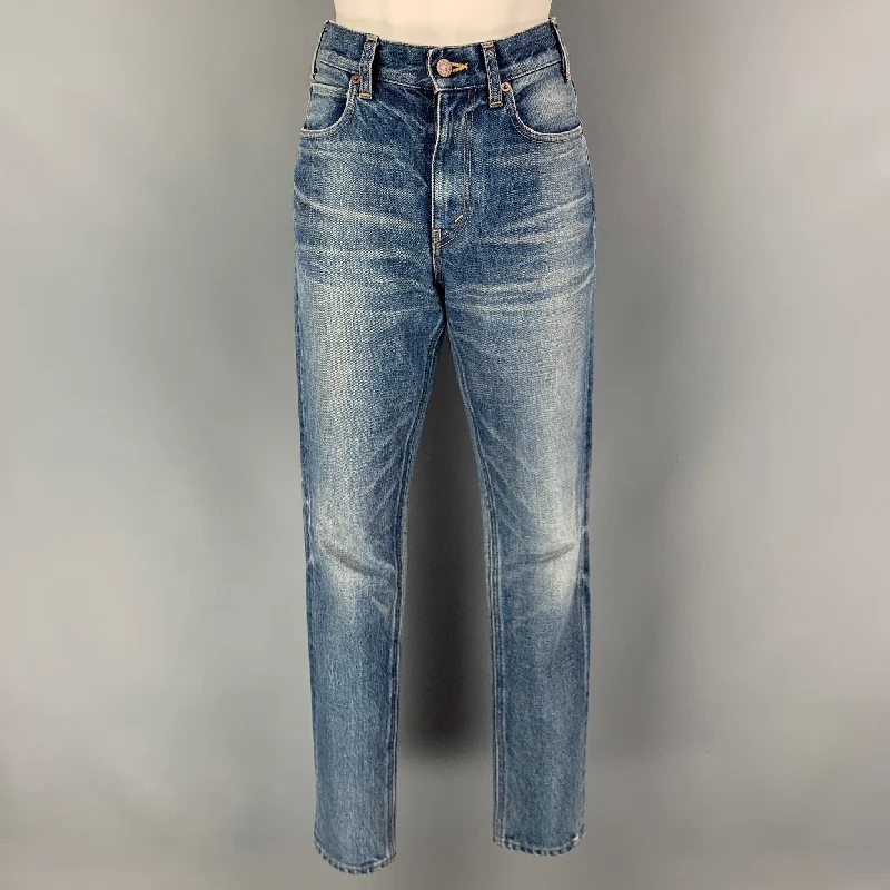CELINE Size 27 Blue Cotton Distressed Jeans Comfortable Zip-Fly Denim Jeans