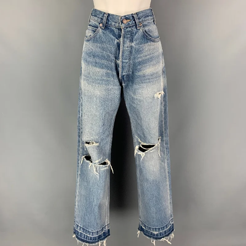 CELINE Size 27 Blue Cotton Distressed Jeans Casual Skinny Fit Jeans