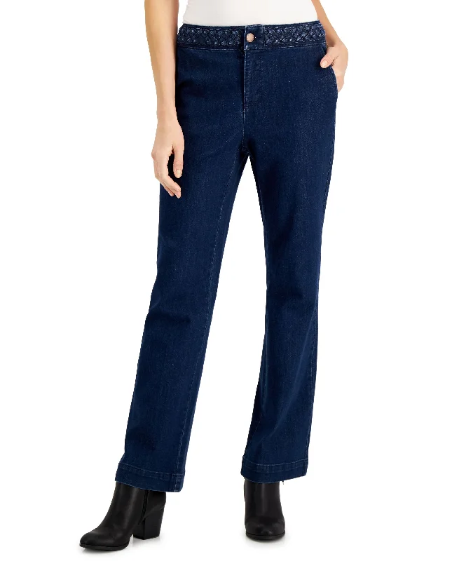 Charter Club Braided Waist Wide Leg Jeans Cozy Stretch High-Waist Jeans