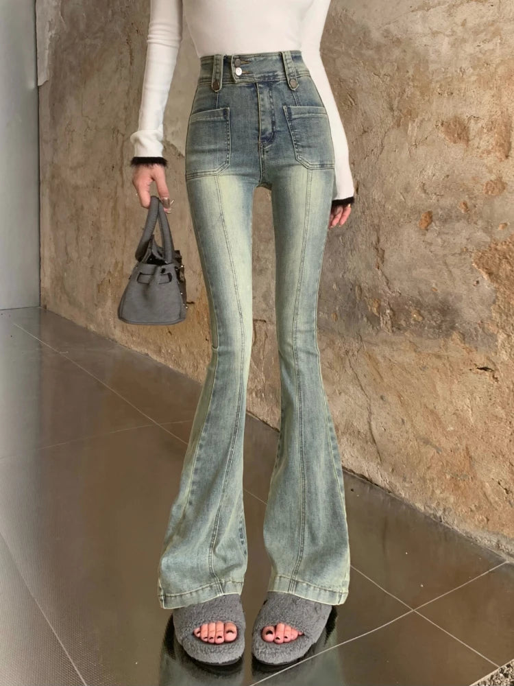 DressBetty - Chic Skinny Flare Winter Y2K High Waist Casual Jeans Fashionable Raw Hemmed Jeans DressBetty - Chic Skinny Flare Winter Y2K High Waist Casual Jeans Fashionable Raw Hemmed Jeans