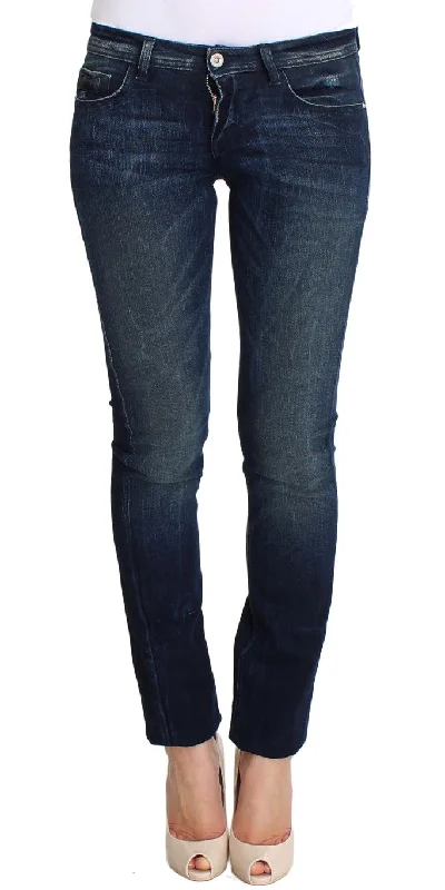 Chic Slim Fit Skinny Blue Jeans Elegant Wide-Leg Jeans