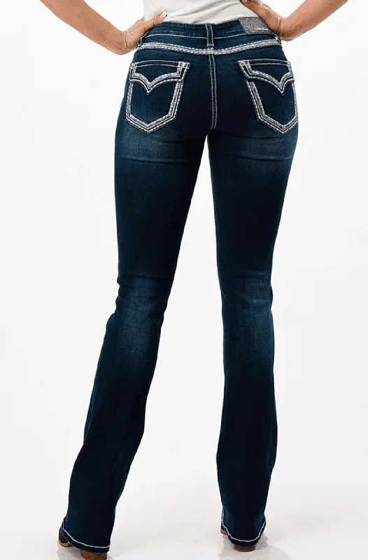 Grace in LA Easy Fit Women's Faux Flap Dark Wash Bootcut Jeans EB81617 Trendy Button-Up High-Waist Jeans Grace in LA Easy Fit Women's Faux Flap Dark Wash Bootcut Jeans EB81617 Trendy Button-Up High-Waist Jeans
