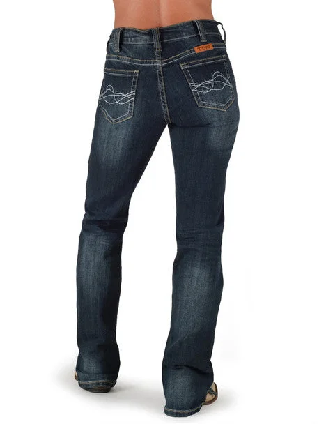Cowgirl Tuff Ladies Jeans - Natural Waist - Lisa's Legacy Dark Fashionable Straight Fit Denim