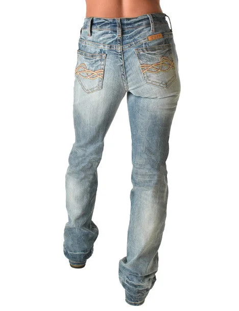 Cowgirl Tuff Ladies Jeans - Natural Waist - Thunderstruck Trendy Flared Leg Jeans