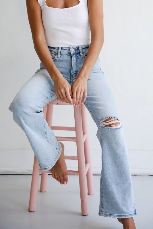 Crystal Light Wash 90s Vintage Super High Rise Straight Leg Jeans Stylish Acid-Wash Jeans
