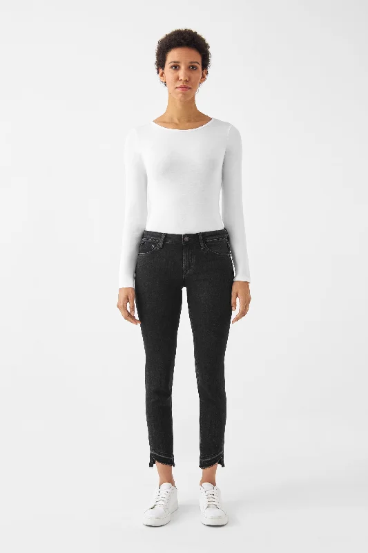 Mid Sun Slim Jeans Cropped Black Denim Comfortable Zip-Fly Denim Jeans