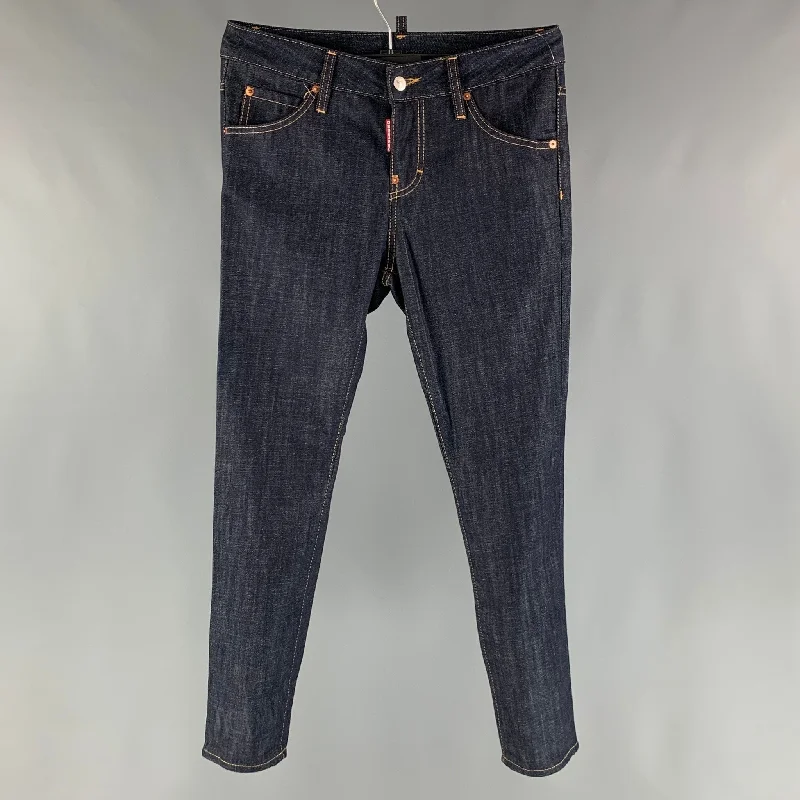 DSQUARED2 Size 4 Navy Cotton Contrast Stitch Button Fly Jeans Stylish High-Waisted Denim DSQUARED2 Size 4 Navy Cotton Contrast Stitch Button Fly Jeans Stylish High-Waisted Denim