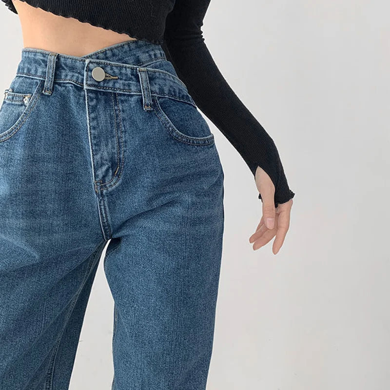 DressBetty - 2024 Harajuku Korean Ulzzang High Waist Blue Jeans Daily Casual Fashionable Cropped Denim Jeans DressBetty - 2024 Harajuku Korean Ulzzang High Waist Blue Jeans Daily Casual Fashionable Cropped Denim Jeans