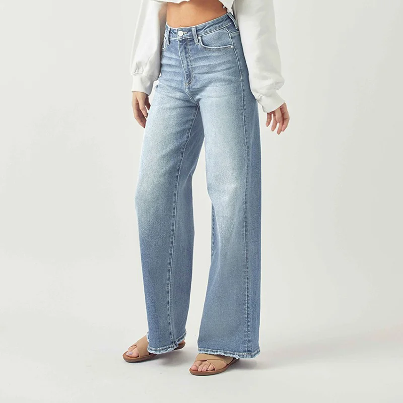 Risen High Rise Wide Flare Jeans Fashionable Slouchy Fit Jeans