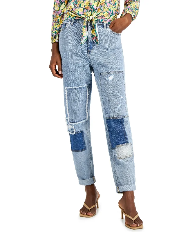 INC International Concepts Patchwork Tapered Ankle Jeans Stylish Paperbag Waist Denim INC International Concepts Patchwork Tapered Ankle Jeans Stylish Paperbag Waist Denim