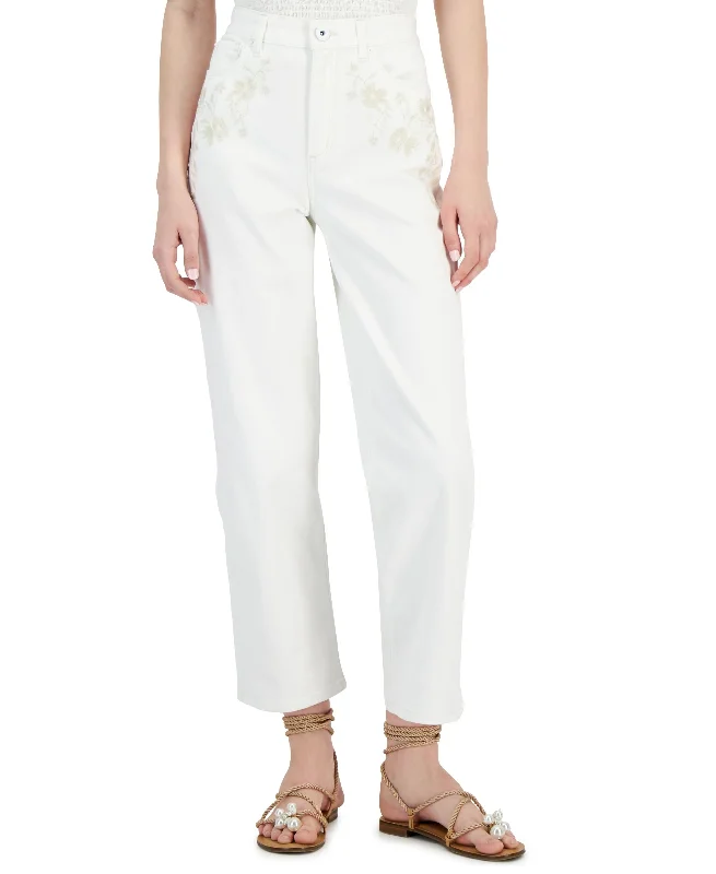 INC International Concepts Womens Embroidered Jeans Trendy Low-Rise Slim Jeans