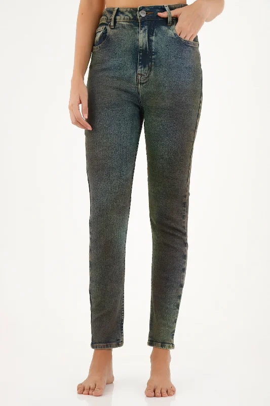 Women's Blue Iridescent Effect Jeans Trendy Wide-Leg High-Waist Denim