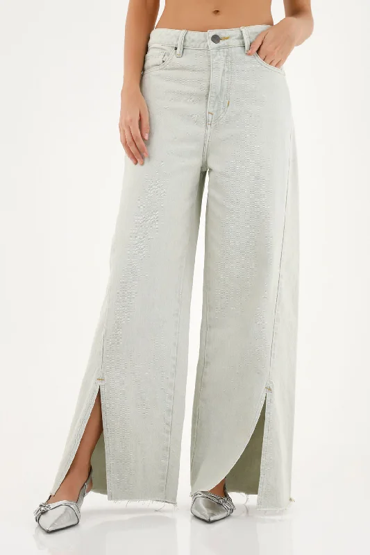 Women's Blue Jeans with Bottom Slit Trendy Acid Wash Skinny Jeans
