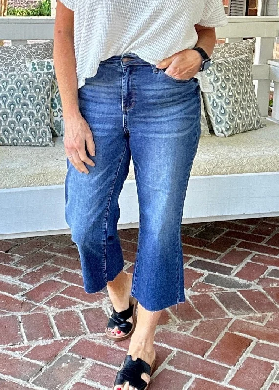 Judy Blue Jeans High Rise Embroidered Wide Leg Classic Slim Fit Jeans