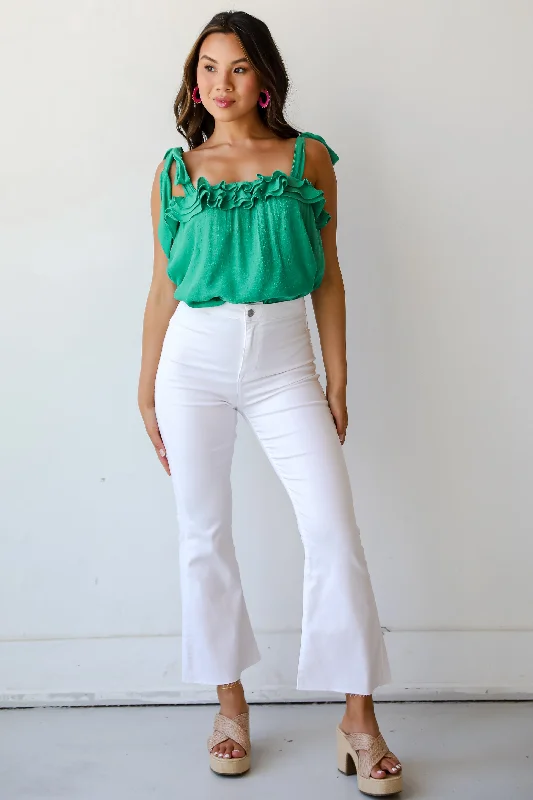 FINAL SALE - Kaitlyn White Flare Jeans Chic Cropped Jeans