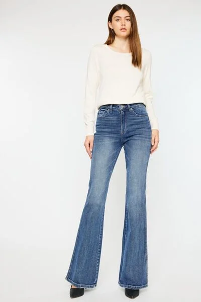Kancan Cat's Whiskers High Waist Flare Jeans Classic Button Fly Jeans