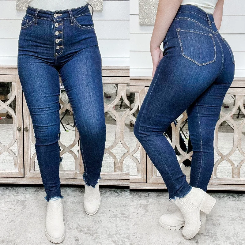 KanCan Kennedy High Rise Button Fly Skinny Dark Wash Blue Jeans Comfortable Straight-Legged Denim KanCan Kennedy High Rise Button Fly Skinny Dark Wash Blue Jeans Comfortable Straight-Legged Denim